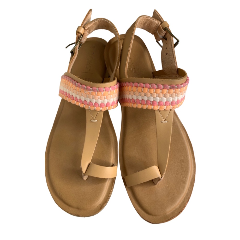 Toms Bree Leather Toe Loop Ankle Strap Flat Honey Sandals Size 7